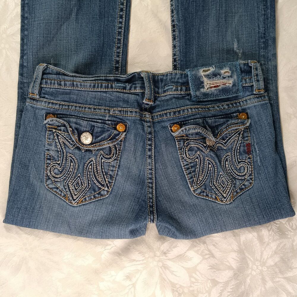 Y2K Mek Denim USA Jeans 28W/32L Aukland Embroidered Stretch Lowrise Bootcut